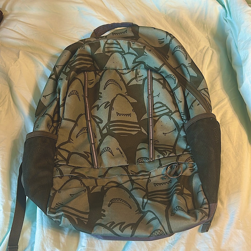 Lands End Backpack - Army Green with Sharks